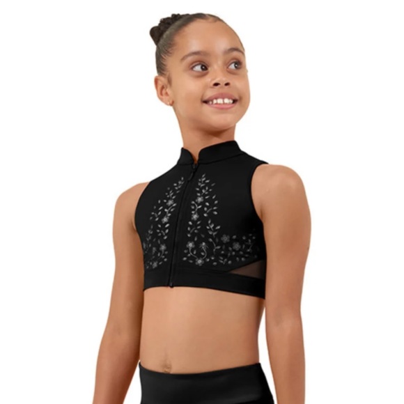 BLOCH Flower Vine Zip Front Crop Top - Picture 1 of 4